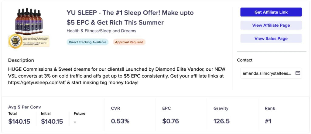 Yu Sleep marketplace listing example