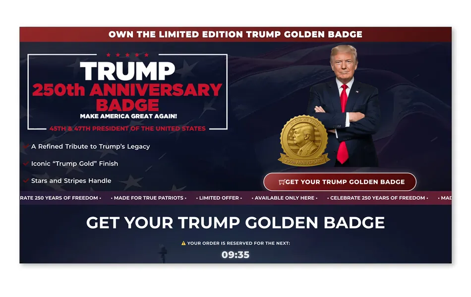 Trump 250th Anniversary Golden Badge